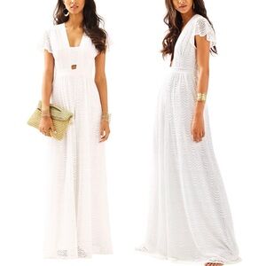 LILLY PULITZER Ivana Crochet Lace Ultra Wide Leg White Jumpsuit